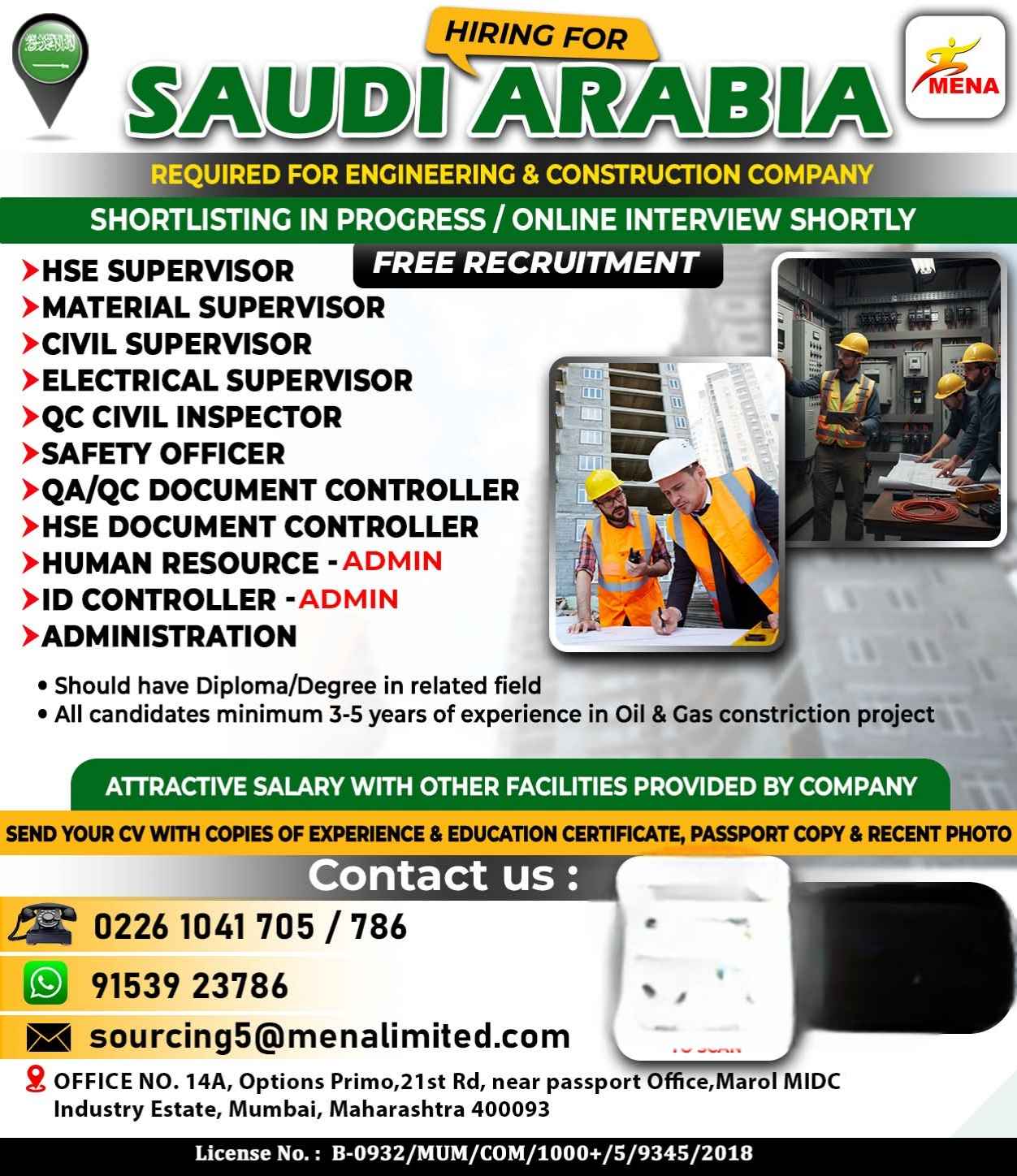 Urgent Requirement For Saudi Arabia