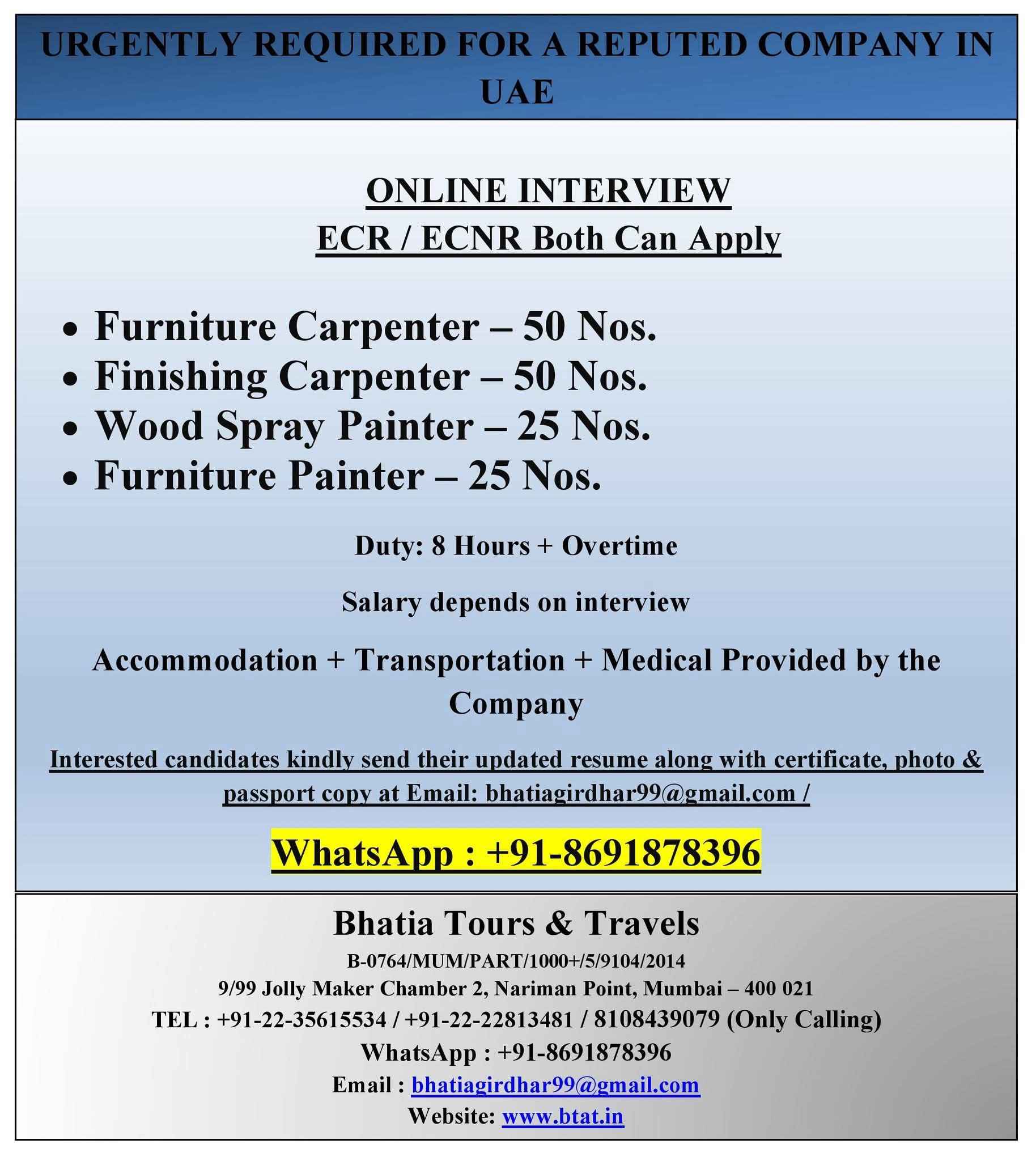 URGENTLY REQUIRED FOR AL MAJED COMPANY IN QATAR